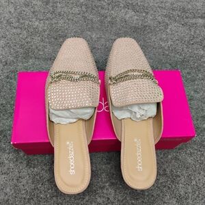 Shoe Dazzle Pink Crystal-Embellished Slip-On Mules with Gold Chain